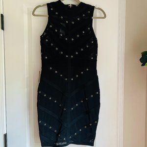 BEBE Black Mesh Bandage Dress